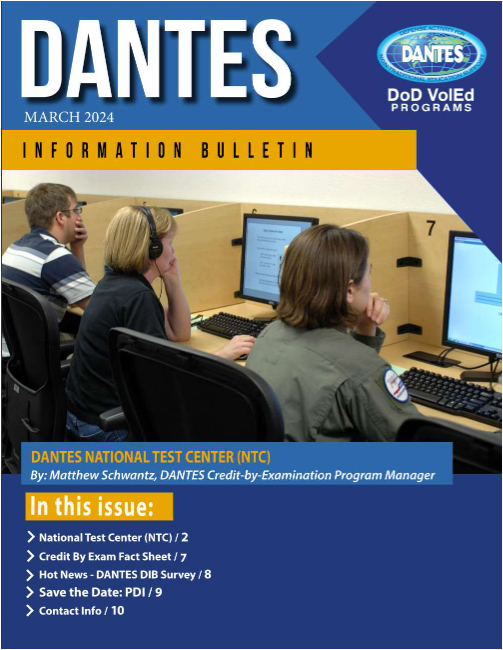 The March 2024 cover of the DIB Newsletter titled March DIB: DANTES National Test Center (NTC)