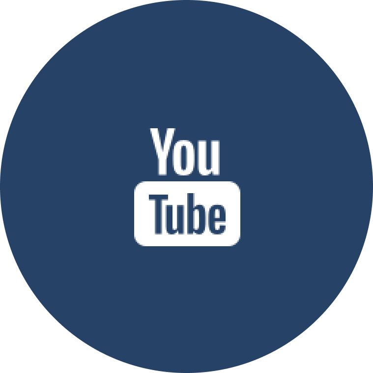 Navy circle with white YouTube logo in center